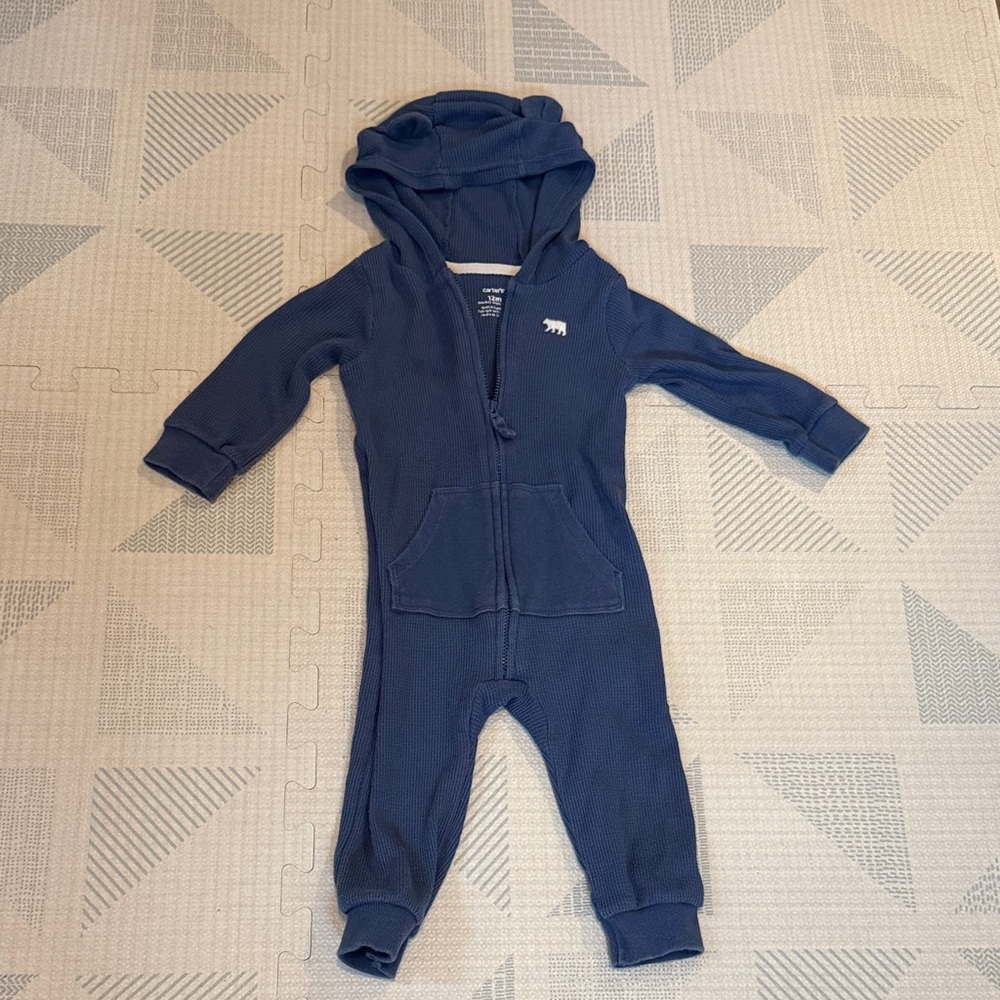 Carter's Blue Bear soft waffle One Piece Footie